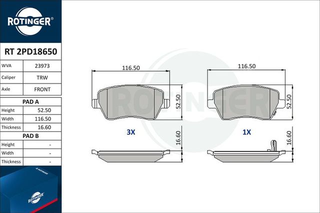 Тормозные колодки Rotinger передние для Suzuki Swift III 2005-2011. Артикул RT 2PD18650