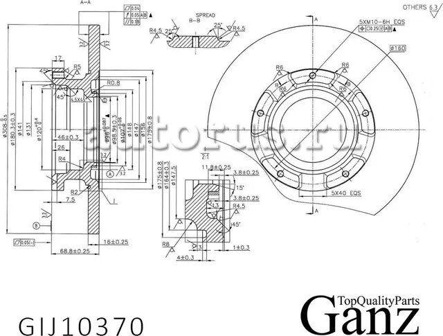 Диск тормозной задний с покрытием FORD Transit 2014-/D=308mm GANZ GIJ10370 Ganz. Артикул GIJ10370