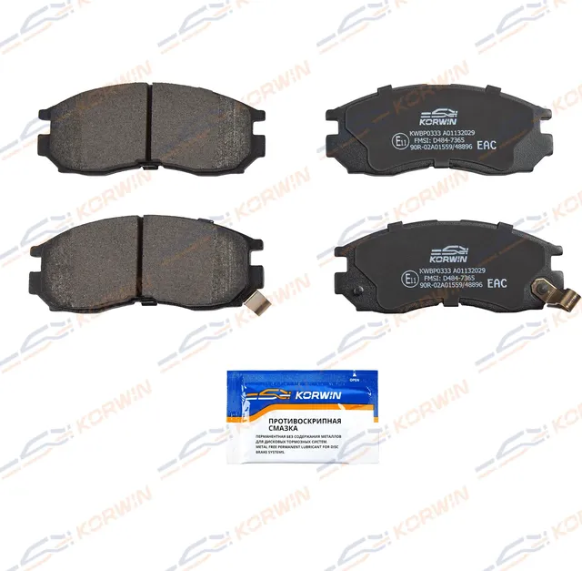 Колодки тормозные перед. Mitsubishi Galant VIII (92-03)/Eclipse -99/Lancer -03 (Korwin). Артикул KWBP0333