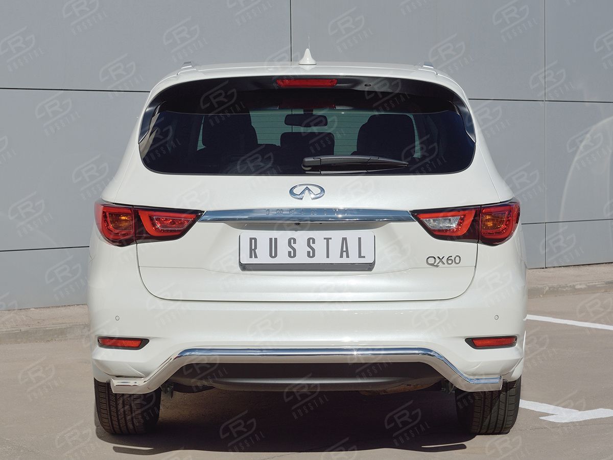 Защита RusStal заднего бампера d63 (волна) для Infiniti QX60 2016-2026. Артикул IQXZ-002685