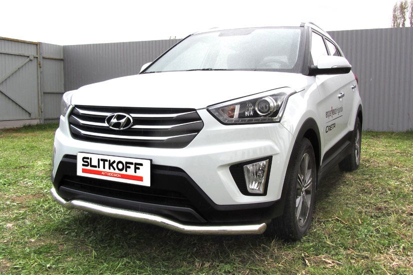 Защита Slitkoff переднего бампера d57 волна для Hyundai Creta 4WD 2016-2021. Артикул HCRET4WD002