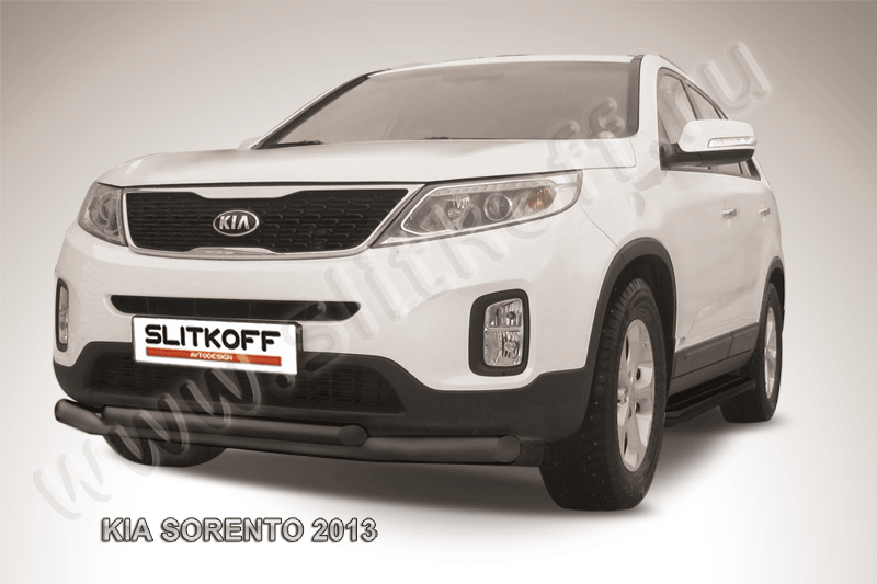 Защита Slitkoff переднего бампера d76/57 двойная ЧЕРНАЯ матовая для Kia Sorento II рестайлинг 2012-2026. Артикул KS13-001B