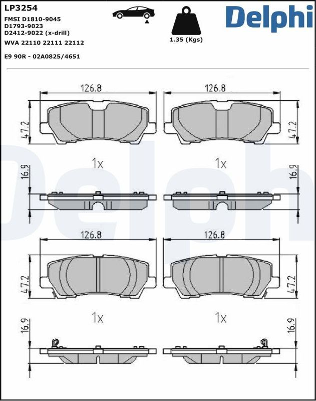 Тормозные колодки Delphi (Low-Metallic) задние для Ford Mustang VI 2015-2026. Артикул LP3254