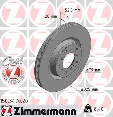 Тормозной диск Zimmermann Coat Z передний левый для BMW 3 IV (E46) 2000-2006. Артикул 150.3470.20