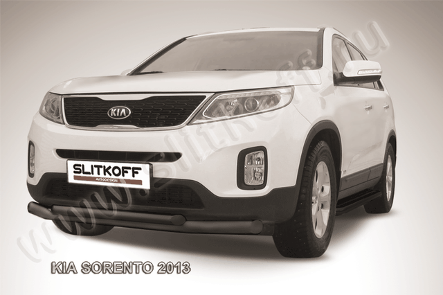Защита Slitkoff переднего бампера d76/57 двойная ЧЕРНАЯ матовая для Kia Sorento II рестайлинг 2012-2026. Артикул KS13-001B