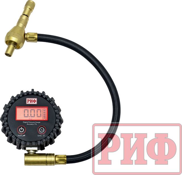 Дефлятор-манометр аналоговый РИФ 2.5 с шлангом от 0 до 14 атм. Артикул RIF-DG-D