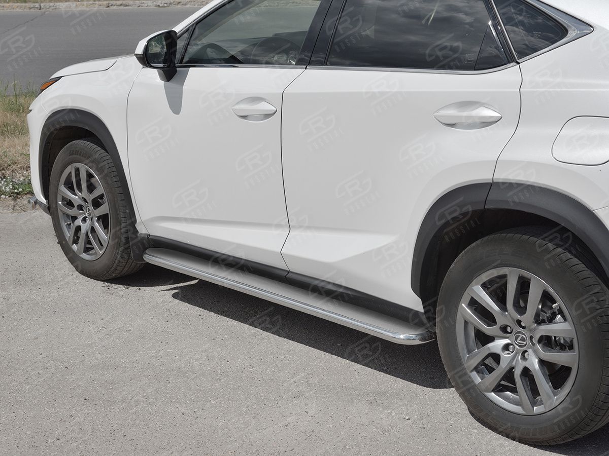 Защита порогов RusStal труба d42 с листом (Лист нерж, проф. нерж) (Вариант 3) для Lexus NX300 2017-2026. Артикул LNX3L-0029423