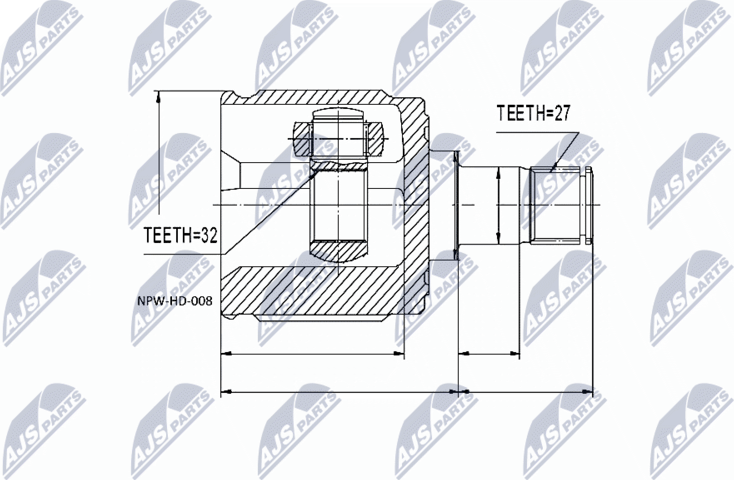 Шрус внутренний (граната) NTY передний правый для Honda CR-V II 2001-2007. Артикул NPW-HD-008