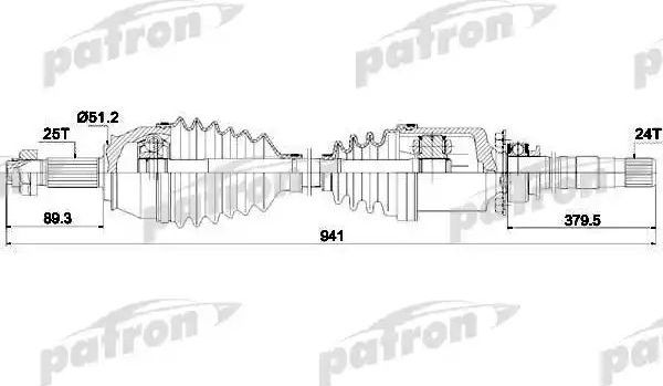 Полуось (привод в сборе, приводной вал) Patron. Артикул PDS0636