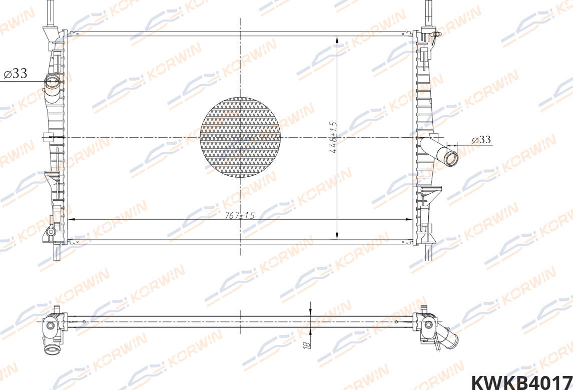 Радиатор охлаждения Ford Transit 2.2 TDCI (13-) (гарантия 2 года) (Korwin). Артикул KWKB4017