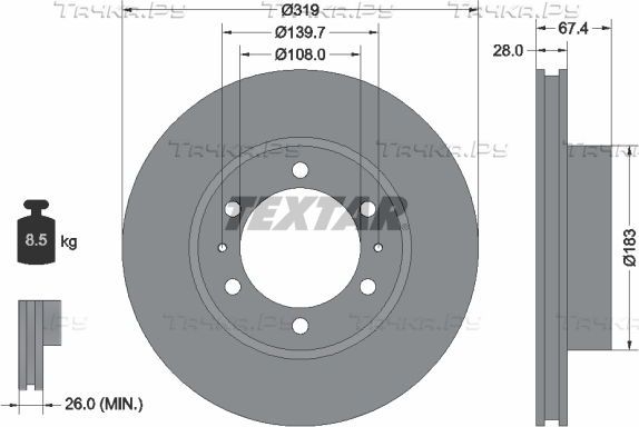 Тормозной диск Textar Pro для Toyota Hilux VII 2005-2015. Артикул 92274903