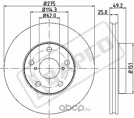 Тормозные диски передн.вентил.BD0096 (Bapco). Артикул BD0096