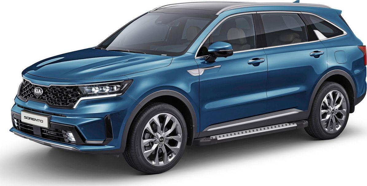 Пороги алюминиевые Rival Bmw-Style круг для Kia Sorento IV 2020-2026. Артикул D180AL.2806.1
