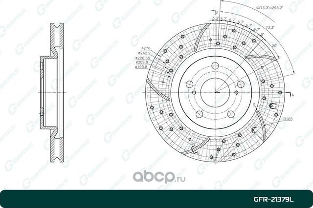 Диск тормозной передний перфорированный левый D296 4351233140 G-BRAKE. Артикул GFR21379L