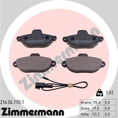 Тормозные колодки Zimmermann передние для Fiat Punto I 1993-2000. Артикул 21436.170.1