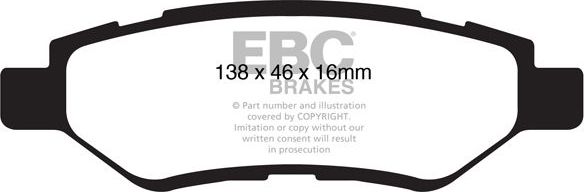 Тормозные колодки EBC Brakes задние для Cadillac SRX II 2009-2016. Артикул DP1829