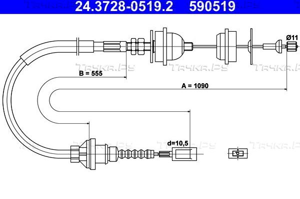 Трос сцепления ATE для Fiat Ducato I 1994-1994. Артикул 24.3728-0519.2