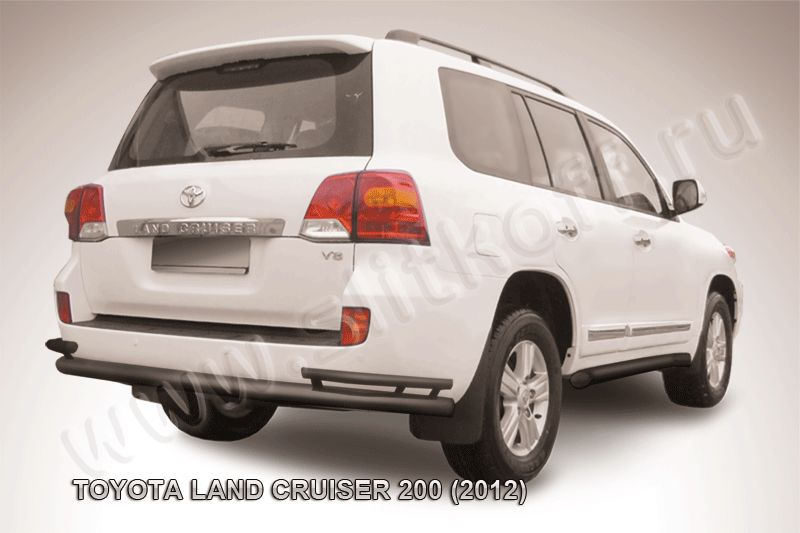 Защита Slitkoff заднего бампера d76 ЧЕРНАЯ матовая для Toyota Land Cruiser 200 2012-2013. Артикул TLC2-12-019B