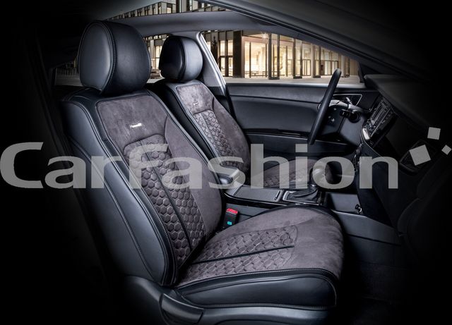 Накидки универсальные CarFashion Stalker Front на передние сидения авто, цвет Т. серый/Черный/Т. серый. Артикул 21056