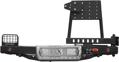 Бампер силовой OJ задний с калиткой под запаску, возможностью установки лебёдки и второй калитки для Land Rover Defender 1983-2016. Артикул 03.112.02