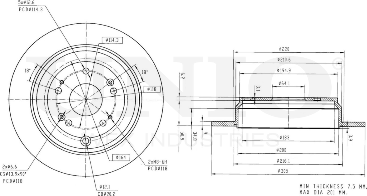 Диск тормозной (Unio). Артикул BRD-20485