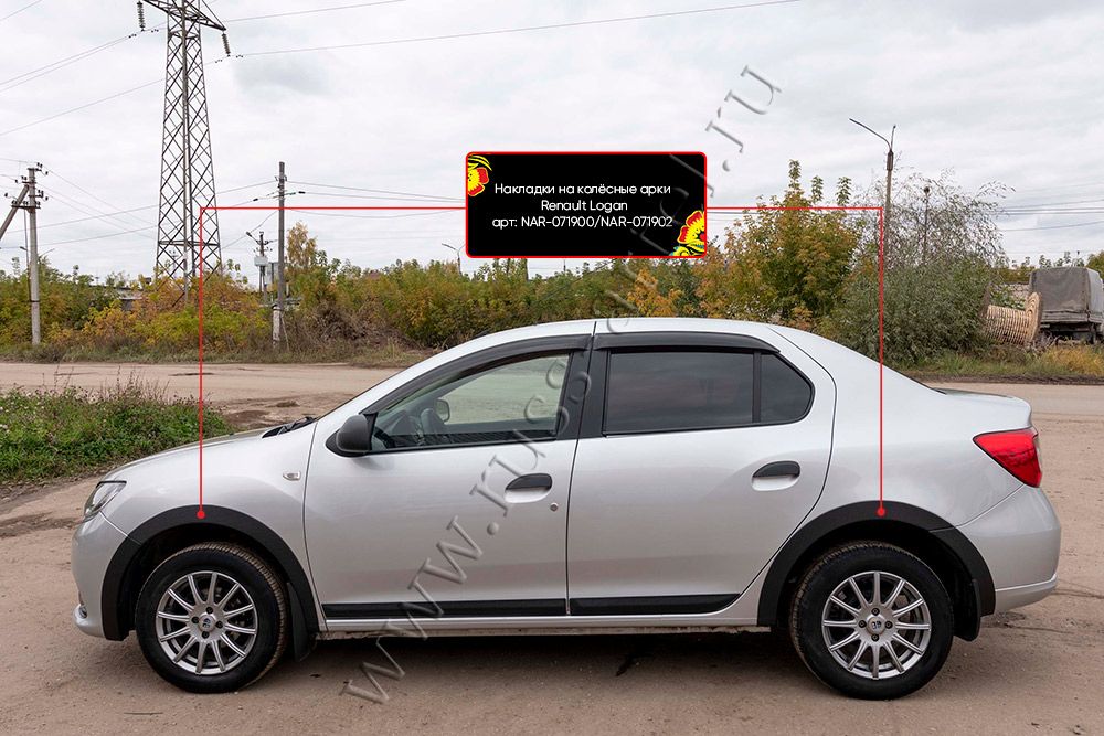 Накладки Русская Артель на колесные арки для Renault Logan II 2013-2017 дорестайлинг. Артикул NAR-071900