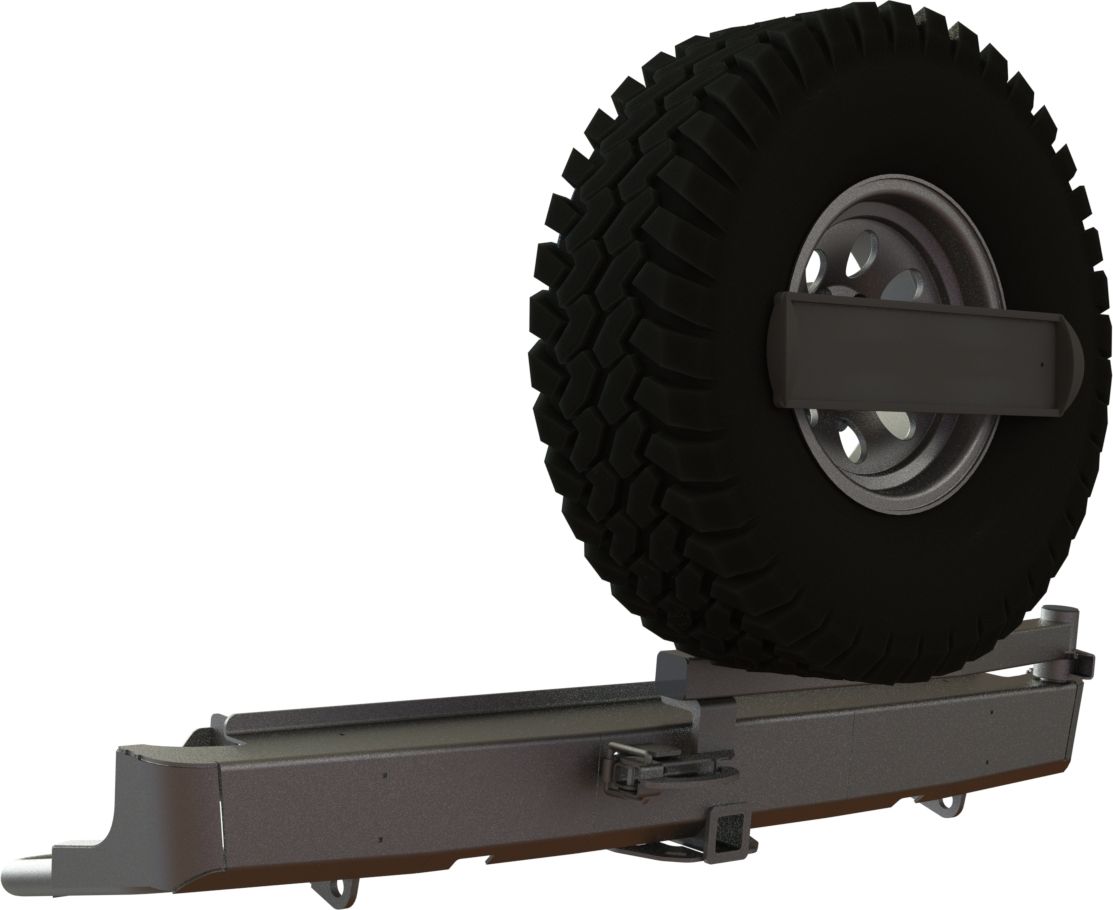 Бампер силовой STC задний для Nissan Navara 2010-2026 с квадратом под фаркоп, кронштейном крепления запасного колеса по центру и кронштейном крепления гос номера. Артикул STC-NN-BR-C1