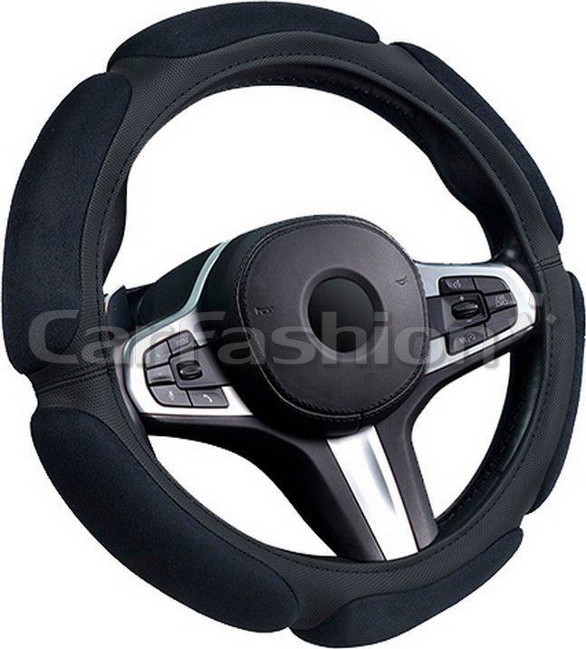 Оплётка на руль CarFashion Sponge (размер M, экокожа, цвет ЧЕРНЫЙ). Артикул 31680