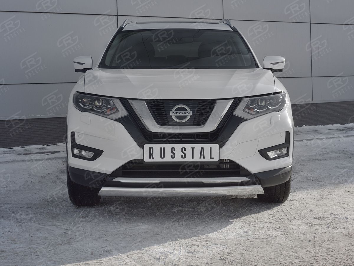 Защита RusStal переднего бампера d75х42 дуга для Nissan X-Trail T32 рестайлинг 2018-2026. Артикул NXZ-003148