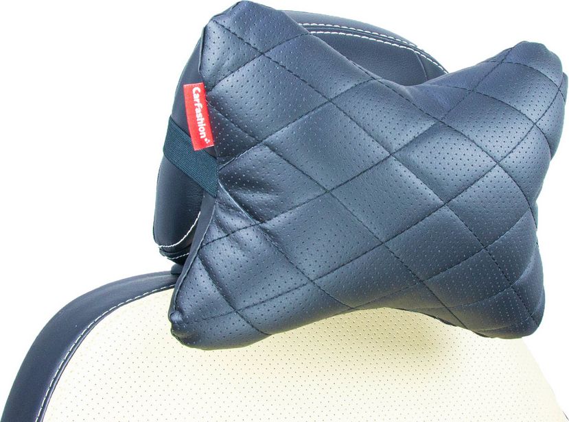Подушка под шею CarFashion ортопедическая XL Экокожа ромб, цвет Черный/Черный/Черный. Артикул 41556