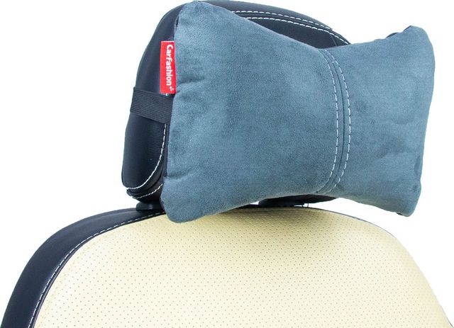 Подушка под шею CarFashion ортопедическая Экокожа/замша, цвет Черный/Серый/Серый. Артикул 41096