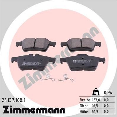 Тормозные колодки Zimmermann задние для Ford Focus III 2010-2019. Артикул 24137.168.1