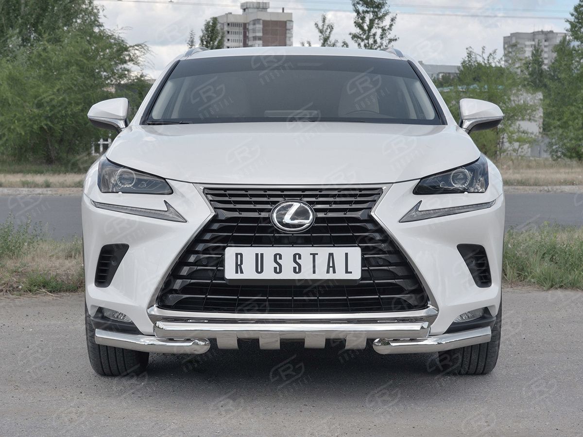 Защита RusStal переднего бампера d63 дуга-d63 уголки+клыки для Lexus NX300 2017-2026. Артикул LNX3Z-002936