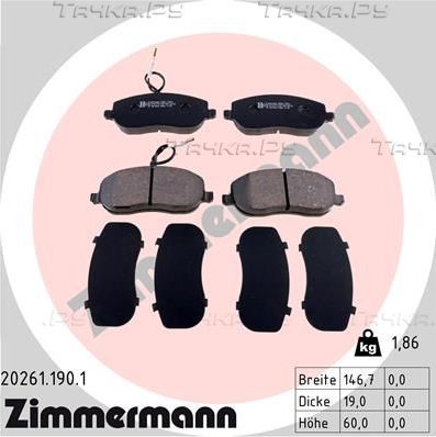 Тормозные колодки Zimmermann передние для Citroen C8 I 2002-2014. Артикул 20261.190.1