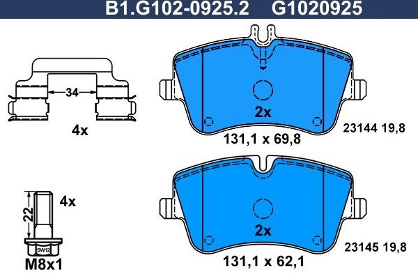 Тормозные колодки Galfer. Артикул B1.G102-0925.2