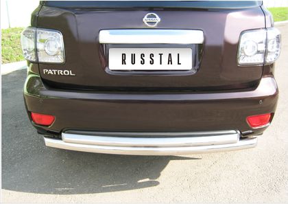 Защита RusStal заднего бампера d76/76 (дуга) для Nissan Patrol Y62 2010-2014. Артикул PAZ-000789