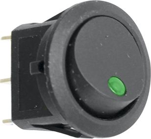 Переключатель РИФ включения/выключения круглый с зеленой подсветкой. Артикул RIF22-1-3106100