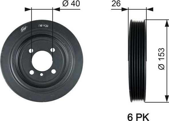 Шкив коленвала Gates DriveAlign® для Kia Cerato I 2004-2009. Артикул TVD1129