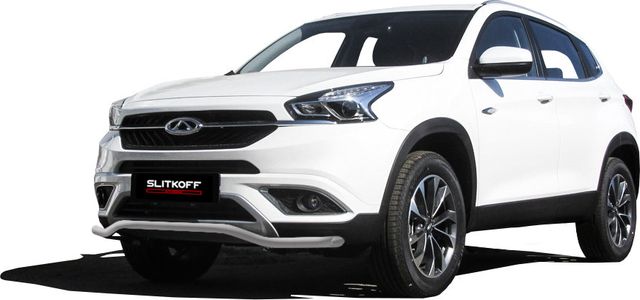 Защита Slitkoff переднего бампера d42 волна для Chery Tiggo 7 2016-2026 Серебристая. Артикул CT7-003S