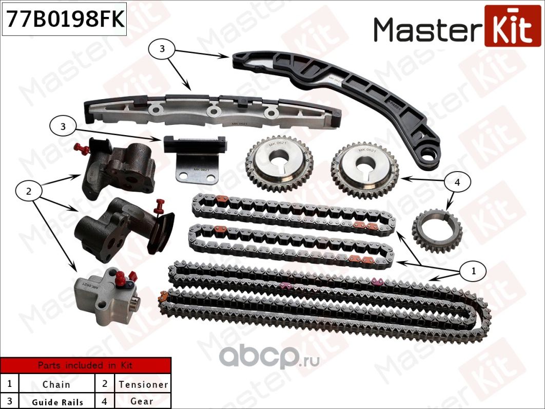Комплект цепи ГРМ NISSAN MURANO (Z50) 2005-2008/FX (S50) 2003-2008/G (V35) 2002- (Master KIT). Артикул 77B0198FK