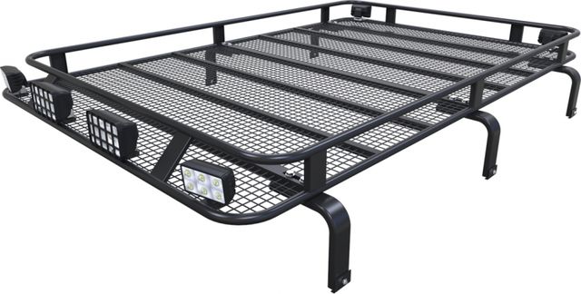 Багажник экспедиционный Podgotoffka 2150x1400x150 с сеткой и креплениями на водостоки для Land Rover Discovery II 1989-2004. Артикул PGT-B.28.03