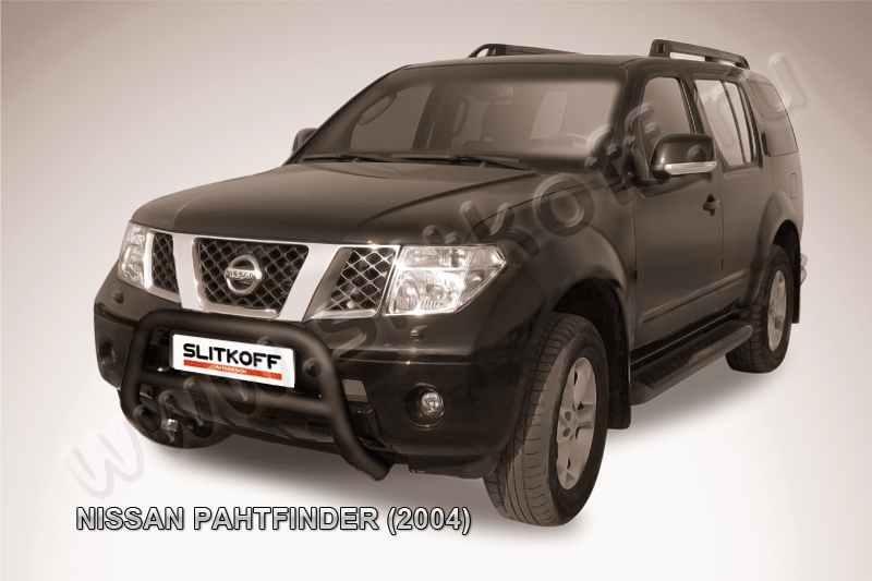 Кенгурятник Slitkoff d76 низкий ЧЕРНЫЙ матовый для Nissan Pathfinder R51 2004-2010. Артикул NIP004B