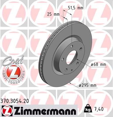Тормозной диск Zimmermann Coat Z передний для Mazda 3 III (BM) 2013-2018. Артикул 370.3054.20