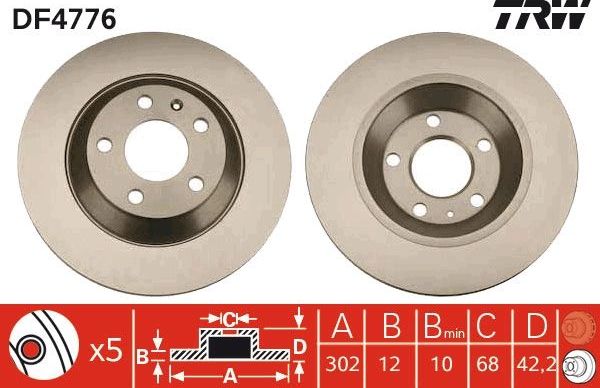Тормозной диск TRW задний для Audi A6 III (C6) 2004-2008. Артикул DF4776