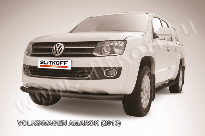 Защита Slitkoff переднего бампера d76 ЧЕРНАЯ матовая для Volkswagen Amarok 2010-2015. Артикул VWAM13-004B