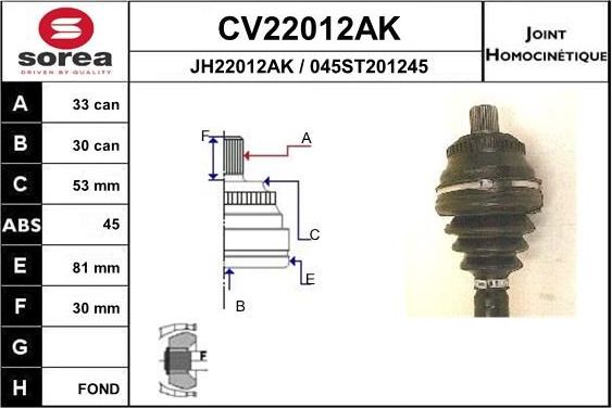 Шрус внутренний (граната) EAI передний для Audi 90 II (B3) 1988-1991. Артикул CV22012AK
