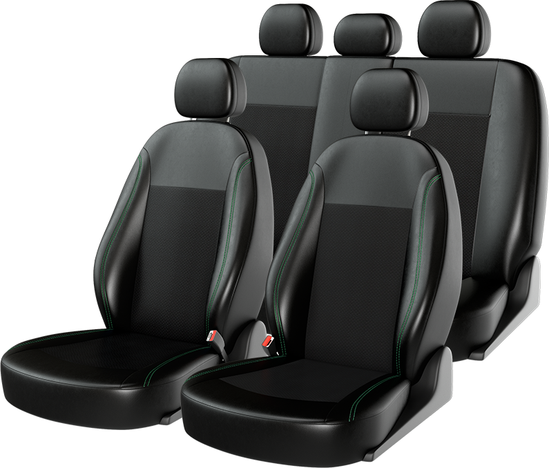 Чехлы универсальные CarFashion Atom Leather на сидения авто, цвет Черный/Черный/Зеленый. Артикул 10955