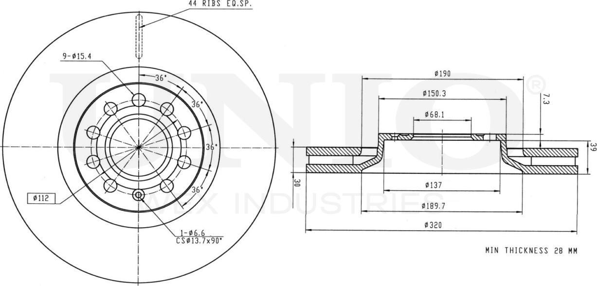 Диск тормозной (Unio). Артикул BRD-20413