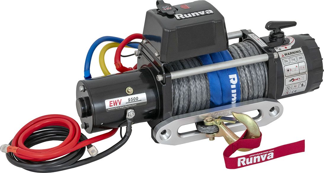 Лебёдка электрическая 12V Runva 9500 lbs 4350 кг (синтетический трос). Артикул EWV9500SSR