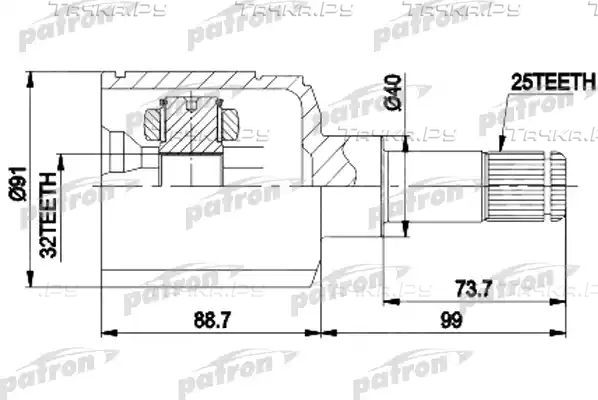 Шрус внутренний (граната) Patron для Plymouth Breeze 1995-2001. Артикул PCV9538